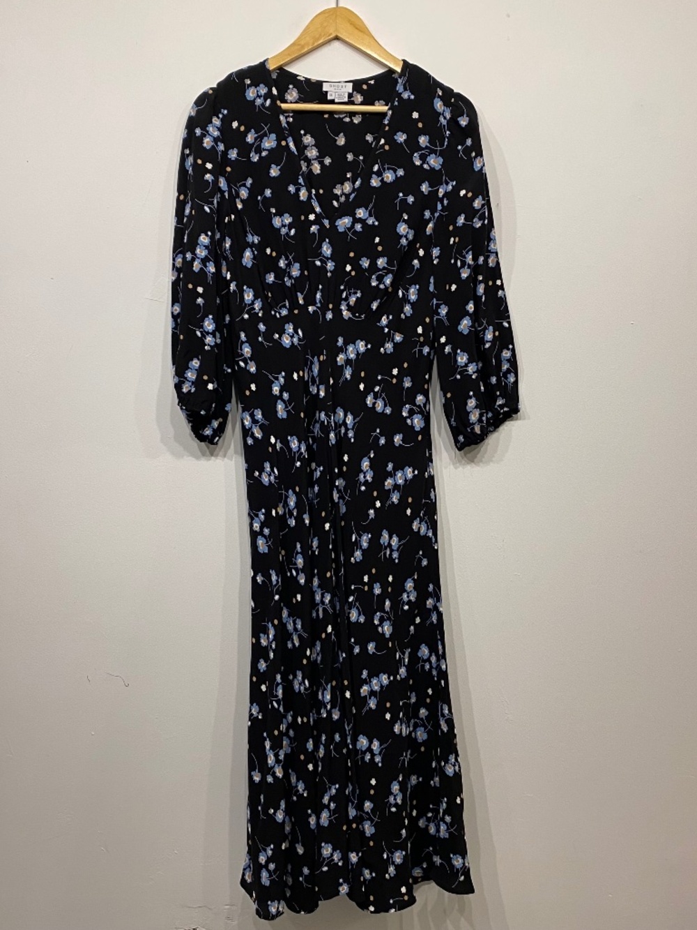Ghost London Arley Viscose Black Floral V-Neck Maxi Dress Size XL